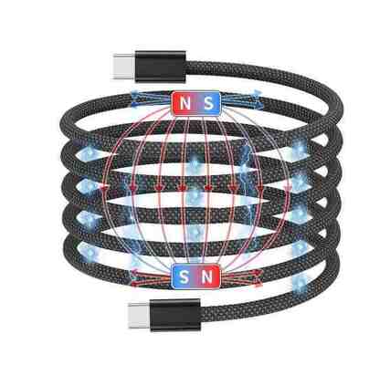Magnetic Braided USB-C Cable Tangle Free Fast Charging Durable Cord For Laptop Phone