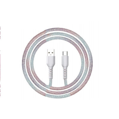 Focuses Glitter Pink USB A To Lightning Cable Fast Charging Braided Cord For Iphone Ipad