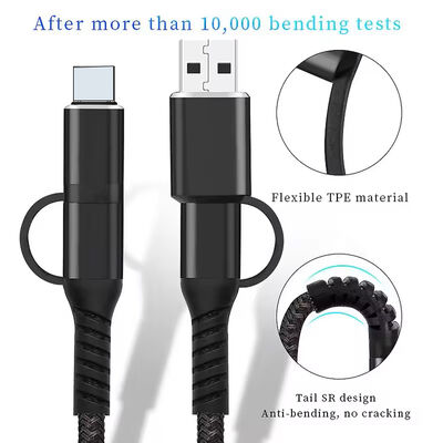 Focuses 4 In 1 60W Fast Charging USB Cable Multi Function Braided Cord For Iphone Android Laptop