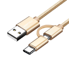 Nylon Braided 2 In 1 Charging Cable 3m OEM Type C USB 2.0 Cable