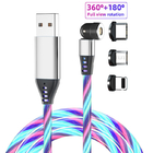 5PIN 1M Magnetic Data Charging Cable Glowing LED Magnetic 3 In 1 USB Charging Cable