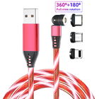 5PIN 1M Magnetic Data Charging Cable Glowing LED Magnetic 3 In 1 USB Charging Cable