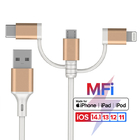 MFI Certified OEM 8 pin 3 in 1 Type C Lightning Charging Cable For Android