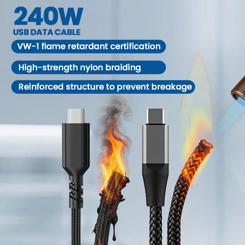 Customized wholesale 240W fast charging waterproof fireproof flash charging car and home data cable, fully compatible for Apple and Huawei.