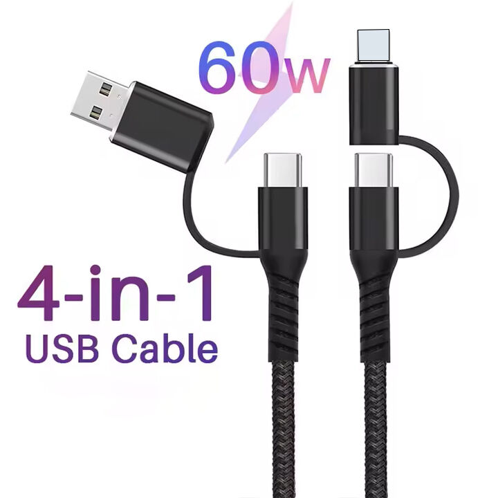 Focuses 4 In 1 60W Fast Charging USB Cable Multi Function Braided Cord For Iphone Android Laptop