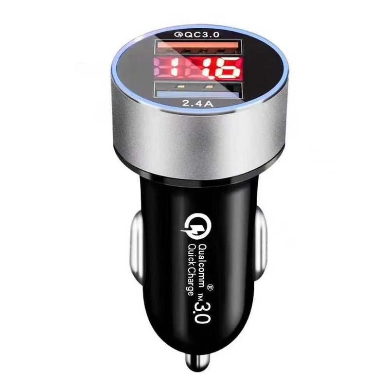 Dual USB Ports 5V 2.4A Fast Charge Car Charger With Digital Dispaly